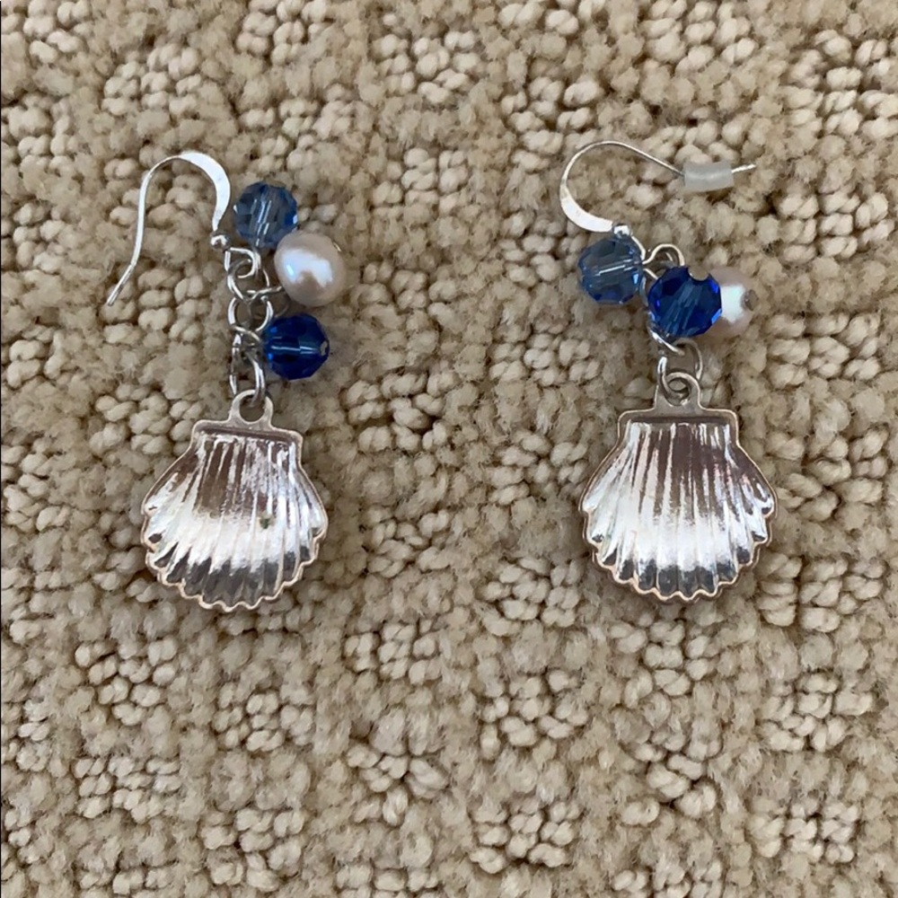 Silver Seashell Dangly Earrings - image 2